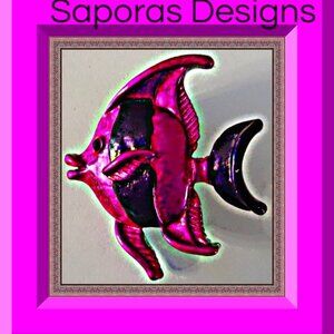 Purple Fish Design Brooch With Black Crystal Eyes!